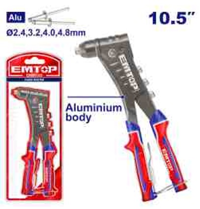 Hand Riveter 10.5", Aluminum Alloy Body, 2.4mm 3.2mm 4mm 4.8mm Rivet Sizes, Double Blister Packed